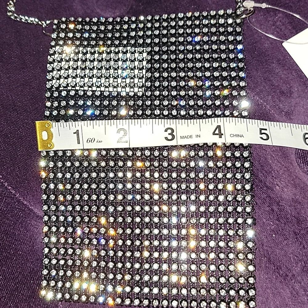 Crossbody Rhinestone Phone Satchel w/ Silver Tone Chain Strap - Picture 3 of 8